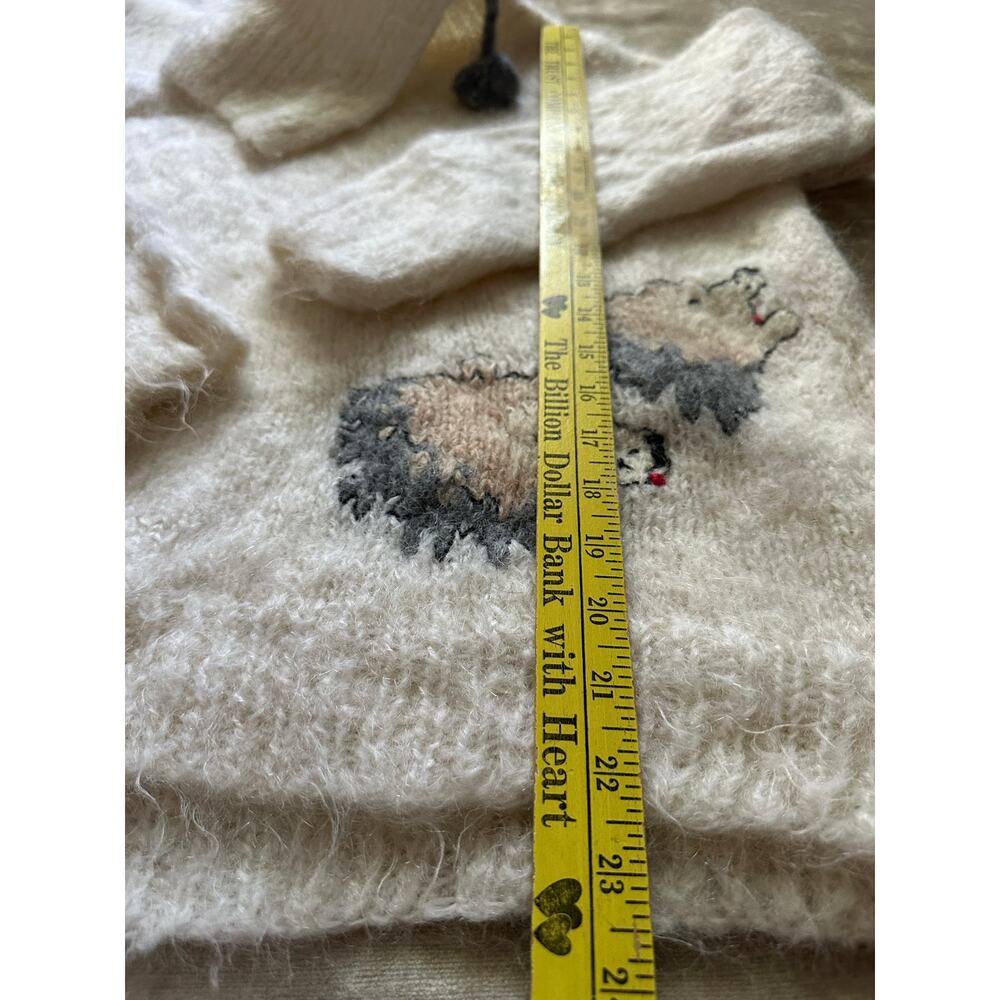 Vintage french Mohair Fuzzy Hand Knit Sweater off white bear rare unique strange - Picture 8 of 13